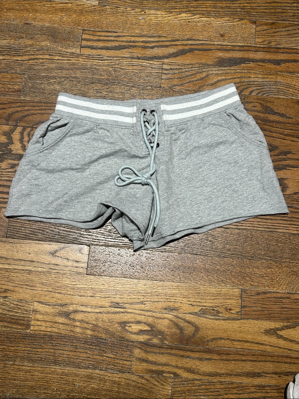Women’s Grey Athletic Lounge Shorts with Striped Waistband
